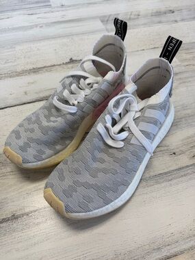 Adidas Light Gray Knit Sneakers with Subtle Camo Pattern